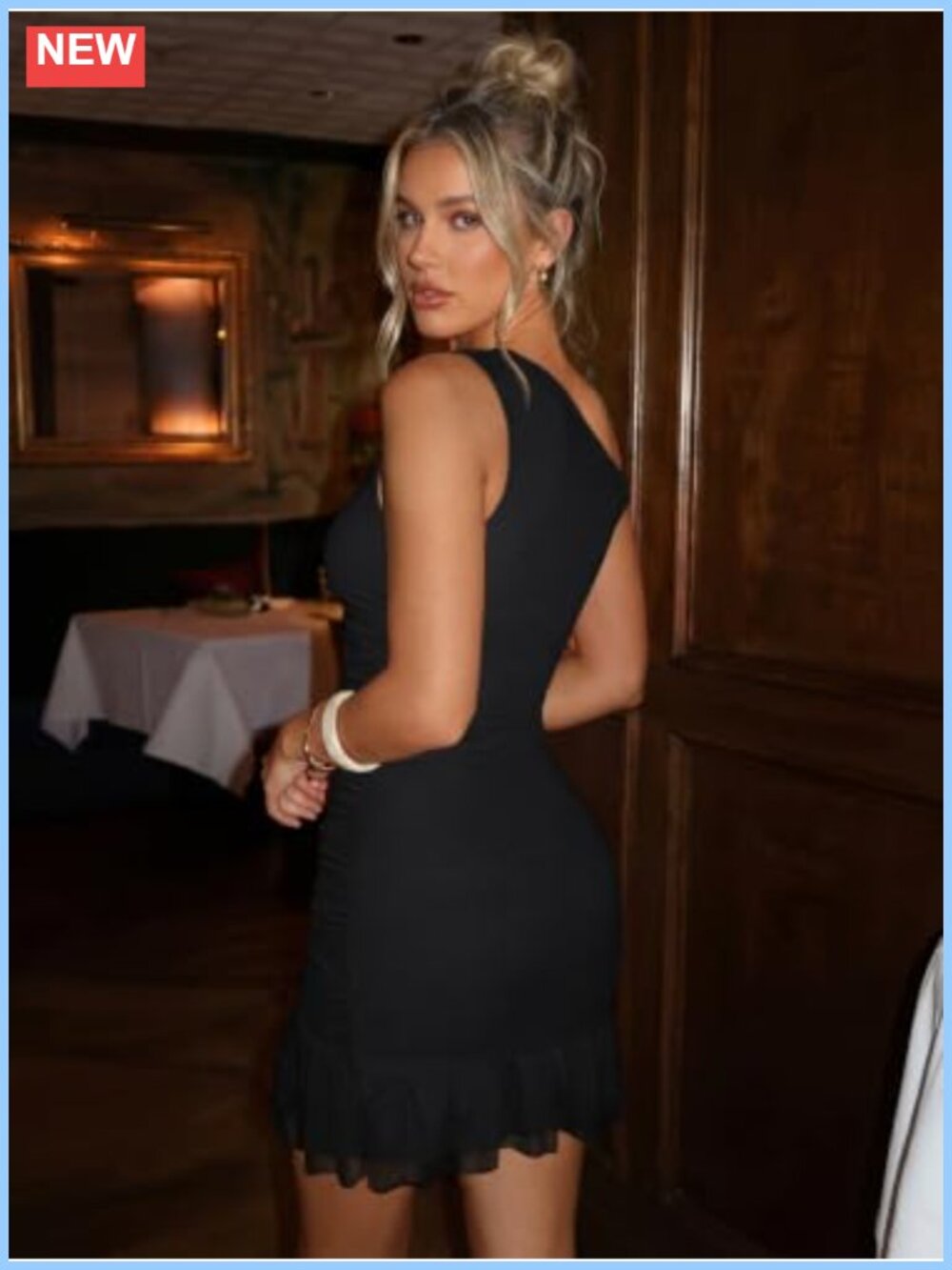 Mesh Off Shoulder Ruched Ruffle Mini Dress Bodycon Party - Picture 3 of 5